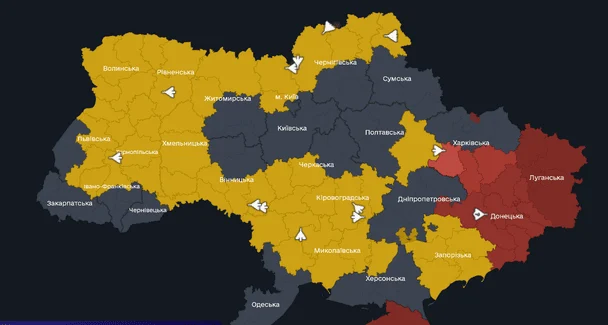 Мапа тривог станом на 07:05 вівторка, 20 жовтня. 
