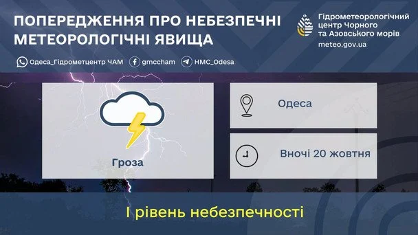 Синоптики попереджають про нічні грози в Одесі 20 жовтня / © Укргідрометцентр